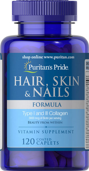 Puritan's Pride Hair, Skin & Nails Formula 120 Caplets / Item #007582 - Puritan's Pride Singapore
